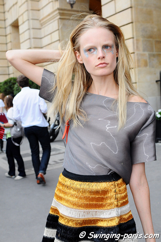 Hanne Gaby Odiele leaving Giambattista Valli show, Paris Haute Couture F/W 2012 Fashion Week, July 2012