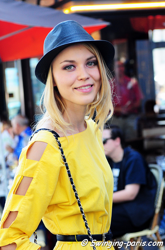 A young woman outside Alexis Mabille show, Paris Haute Couture F/W Fashion Week, July 2011