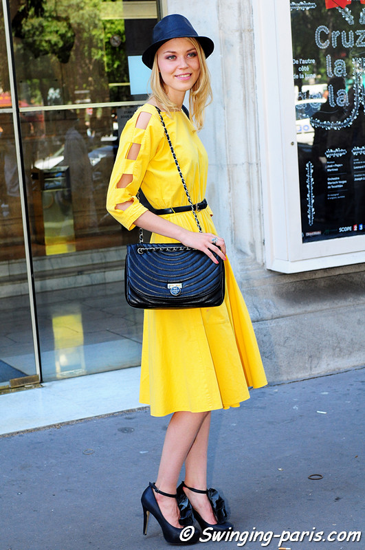 A young woman outside Alexis Mabille show, Paris Haute Couture F/W Fashion Week, July 2011